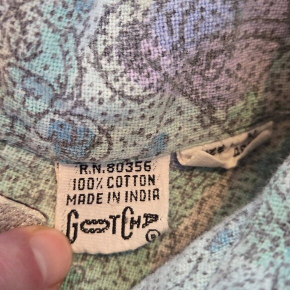 Vintage 90s Gotcha Button Down Shirt Purple Green Abstract Floral Skater Medium - Picture 8 of 14